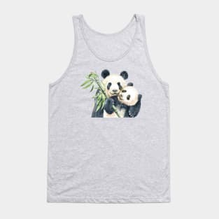 Mom panda baby bamboo watercolor hand drawn Tank Top